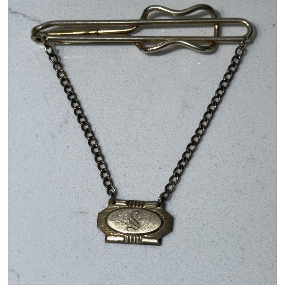 Vintage Hadley Tie Bar Clip Gold Tone Mid Century Dangle Charm ~ Made In USA